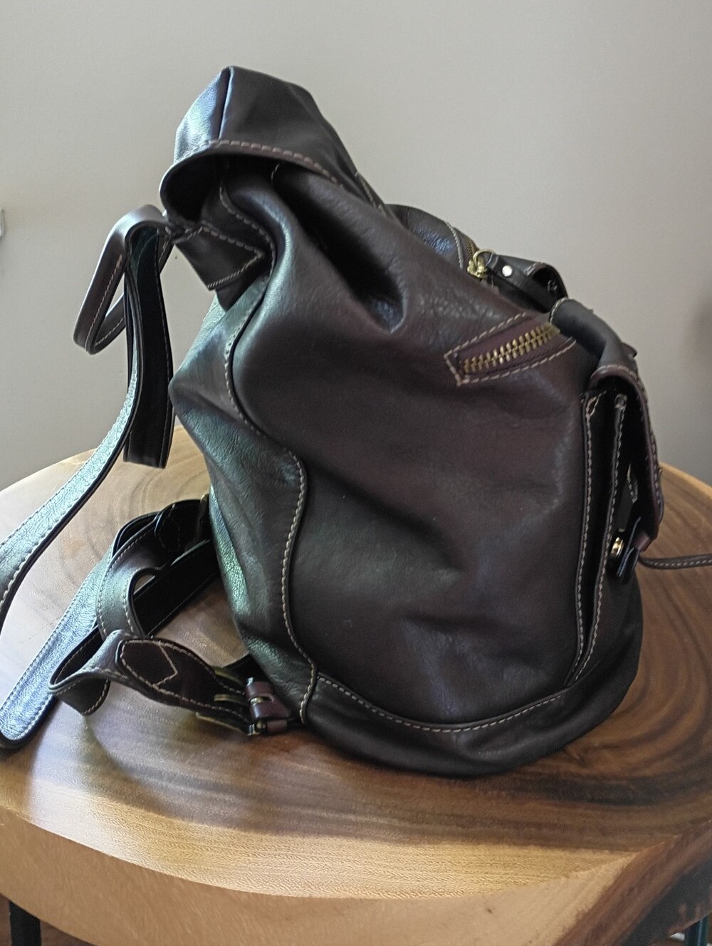 Sundance Living Catalog Italian Leather Tinley Backpack Zipper Buckle Brown - Picture 2 of 13